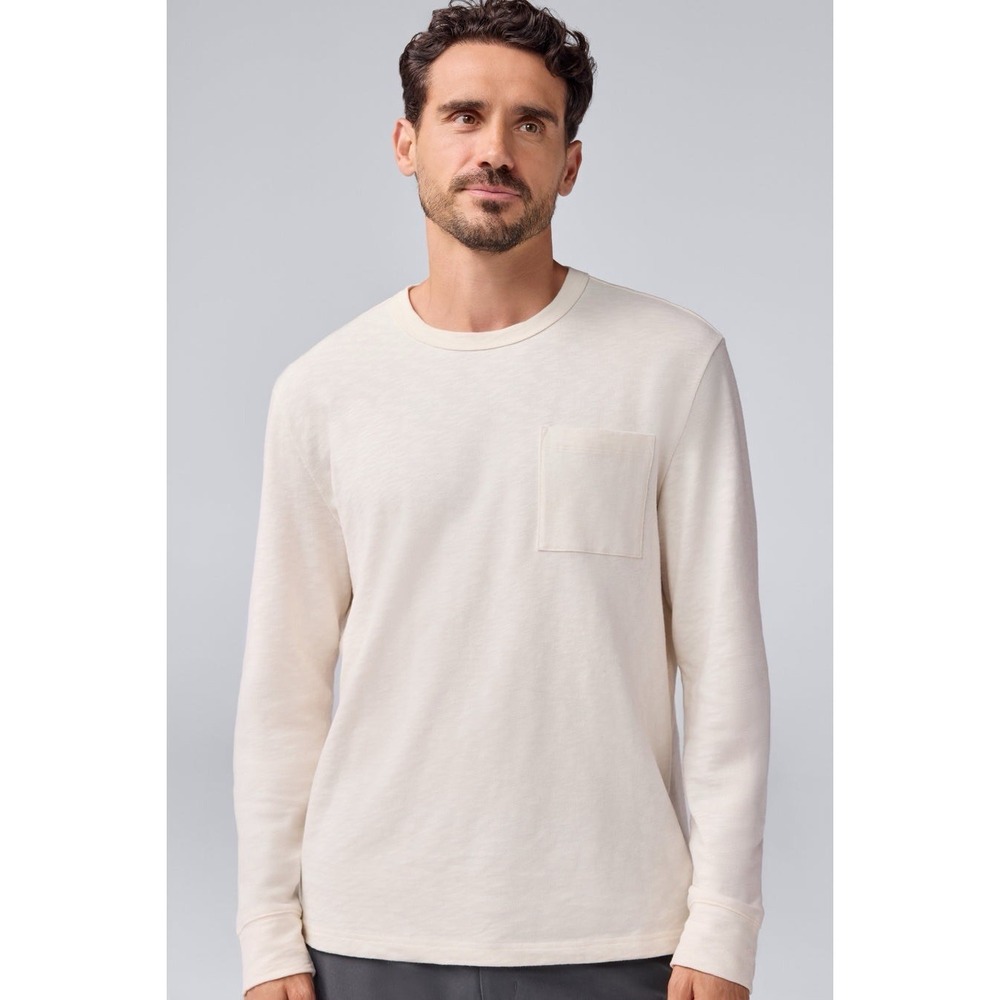 NWT Mack Weldon Pima Cotton Long Sleeve Pocket Slub  T-Shirt Small Natural Cream